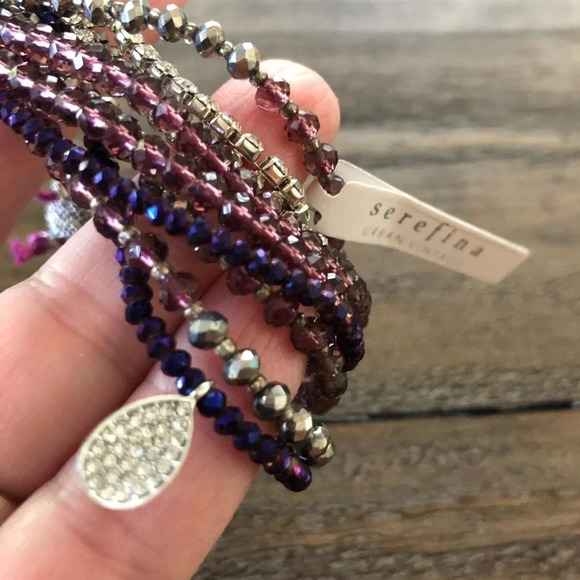 NWT Serafina 10-1 Chain Purple Silver Rhinestone Magnet Bracelet Adjustable New - Picture 3 of 5